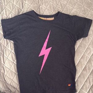 Aviator Nation Black and Pink Lightning Bolt Short Sleeve Tee